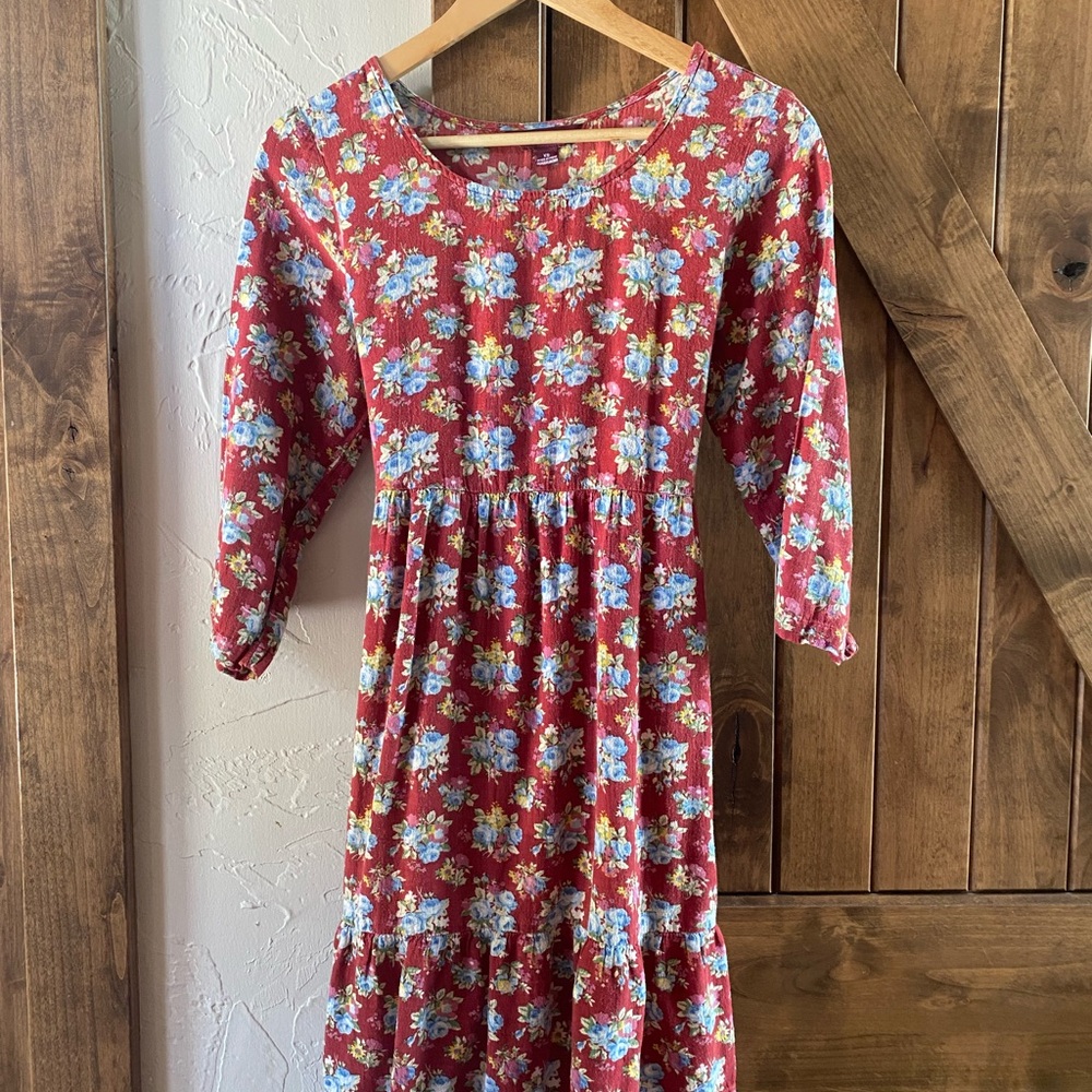 April Cornell Red Midi Sundress with Pleated Ruffles